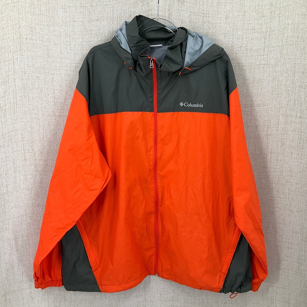 Columbia Windbreaker Jacket Mens XXL Orange Grey Colorblock Hooded Gorpcore